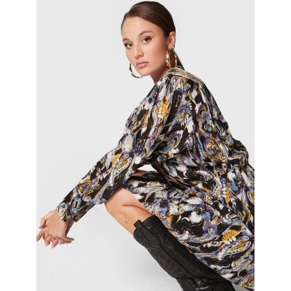 IRO Silk Blend Draped Wrap-effect Asymmetric Hem Damie Multicolor Mini Dress - Picture 3 of 16